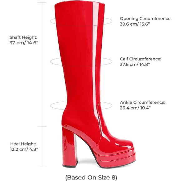 ⚡Women's Red pat Faux Leather Platform Heeled Knee High Long Chunky Tall Boot - Picture 2 of 7